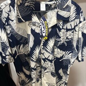 Palmwave Men's Navy Floral Casual Button Down Shirt